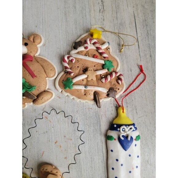 Vintage gingerbread cake Angel Baby Bottle teddy bear ornament unique set Xmas - Picture 4 of 8